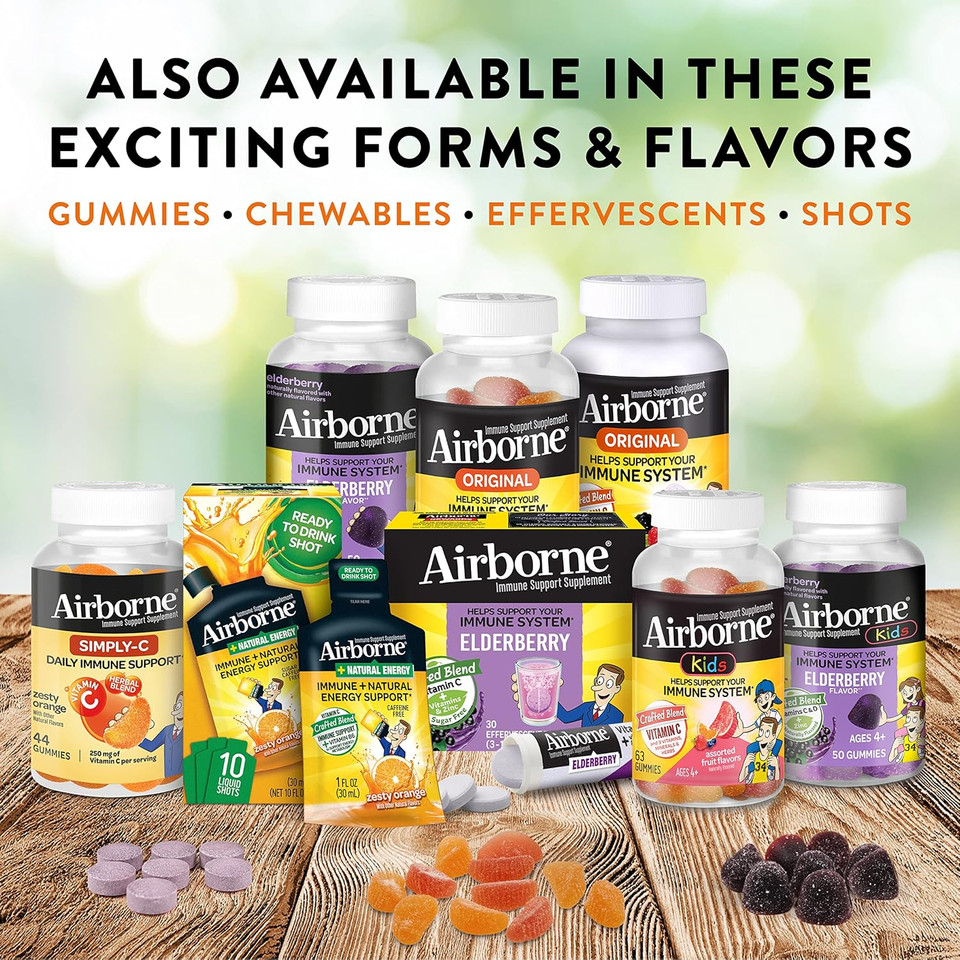 Airborne 1000Mg Vitamin C Chewable Tablets With Zinc, Immune Support Supplement With Powerful Antioxidants Vitamins A C & E - 64 Chewable Tablets, Citrus Flavor