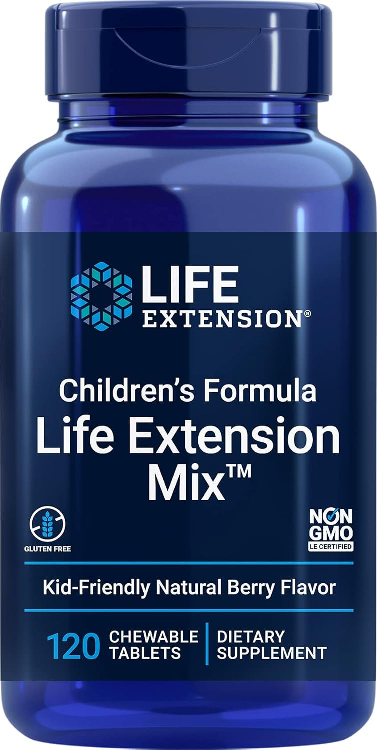 Life Extension Children'S Formula Mix, Multivitamin For Kids, 18 Essential Vitamins And Minerals, Berry Flavored With No Added Sucrose, Gluten-Free, Non-Gmo, 120 Chewable Tablets