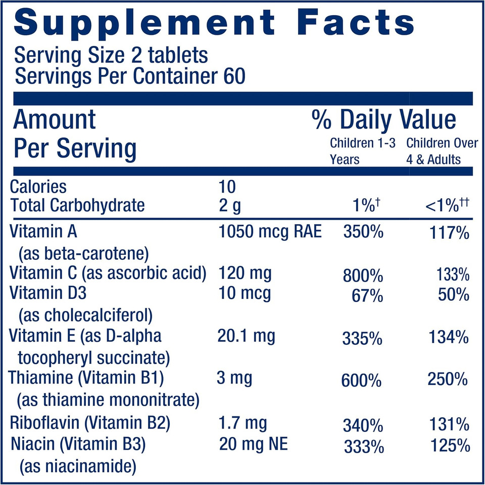 Life Extension Children'S Formula Mix, Multivitamin For Kids, 18 Essential Vitamins And Minerals, Berry Flavored With No Added Sucrose, Gluten-Free, Non-Gmo, 120 Chewable Tablets