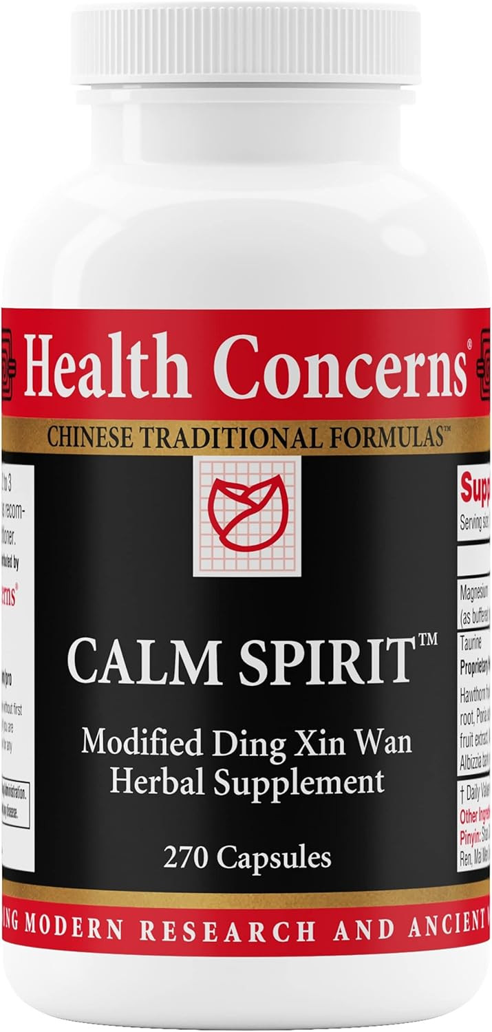 Health Concerns Calm Spirit - Stress Relief Supplement For Men & Women - Herbal Calming Support - Eases Tension & Nervousness - Magnesium, Hawthorn, Chinese Peony & Taurine - 90 Capsules