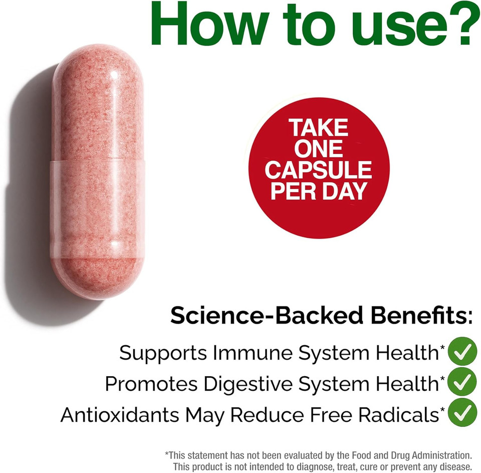 Vita Fruits And Veggies Capsules - 25 Superfood Ingredients, Fruit And Vegetable Multivitamin, 60 Count - For Men And Women - Vitamins A, C, D, E, B And Zinc