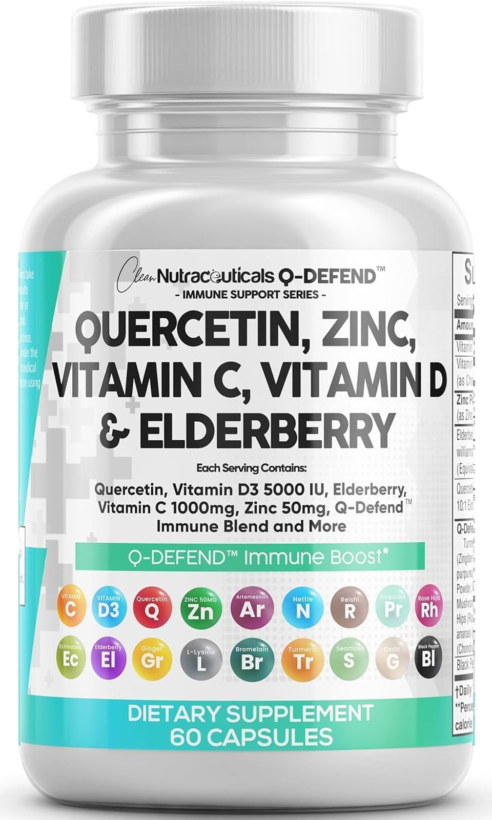 Clean Nutraceuticals Quercetin Zinc Vitamin C Vitamin D Bromelain Elderberry - Lung Immune Support Supplement Adults With Artemisinin, Sea Moss, Echinacea, Allergy Relief