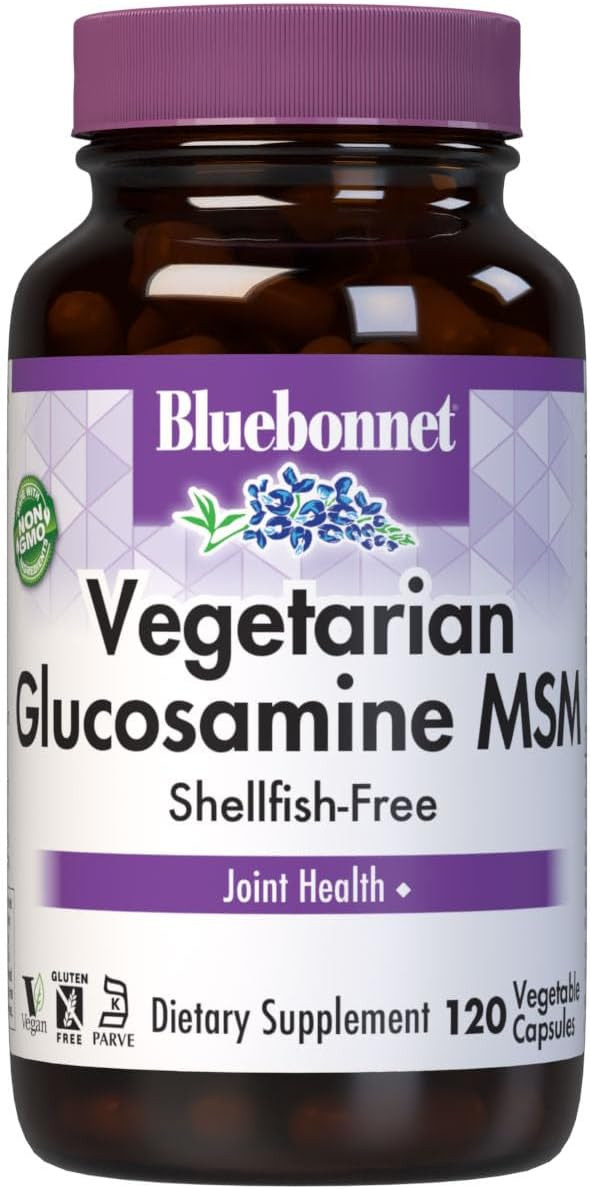 Bluebonnet Vegetarian Glucosamine With Msm Supplement - Shellfish-Free Joint Support Supplement For Women & Men - Vegetable Glucosamine Hci - Vegan, Kosher, Free Of Soy, Gluten & Dairy - 120 V Caps