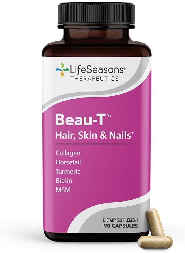 Lifeseasons Beau-T - Hair, Nail, & Skin Supplement - Promotes Healthy Hair And Nail Growth - Supports Clear Skin & Fights Acne - Nail Strengthener - Contains Biotin Collagen Turmeric - 180 Capsules