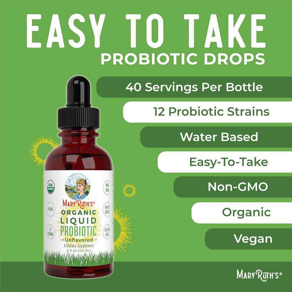 Maryruth Organics Liquid Multivitamin Raspberry & Liquid Probiotic 4Oz Bundle | Vegan Vitamin A, B, C, D3, E & Amino Acids | Immune, Digestion, Focus & Energy Support | Gut Health Supplement