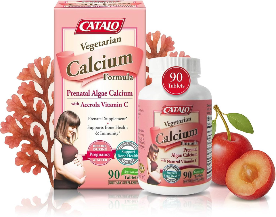 Catalo Vegetarian Calcium Formula, Plant-Based Red Algae Calcium With Natural Vitamin C, Easy To Digest, Mineral-Rich For Everyday Nutrition, Ideal For Pregnancy And Lactation - 90 Tablets