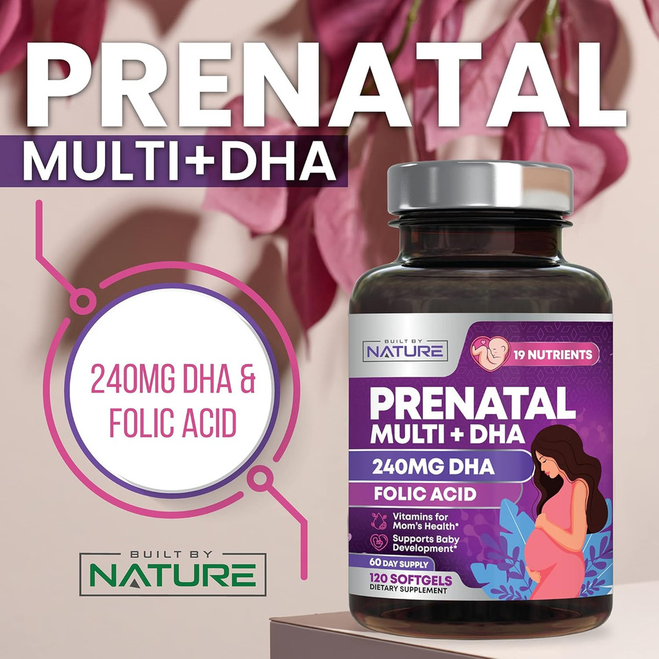 Prenatal Vitamins For Women - Multivitamin With Dha, Folic Acid, Vitamin C, B12, Iron & Omega-3 - Before, During & Post Pregnancy Supplement For Healthy Growth & Brain Development - 240 Softgels