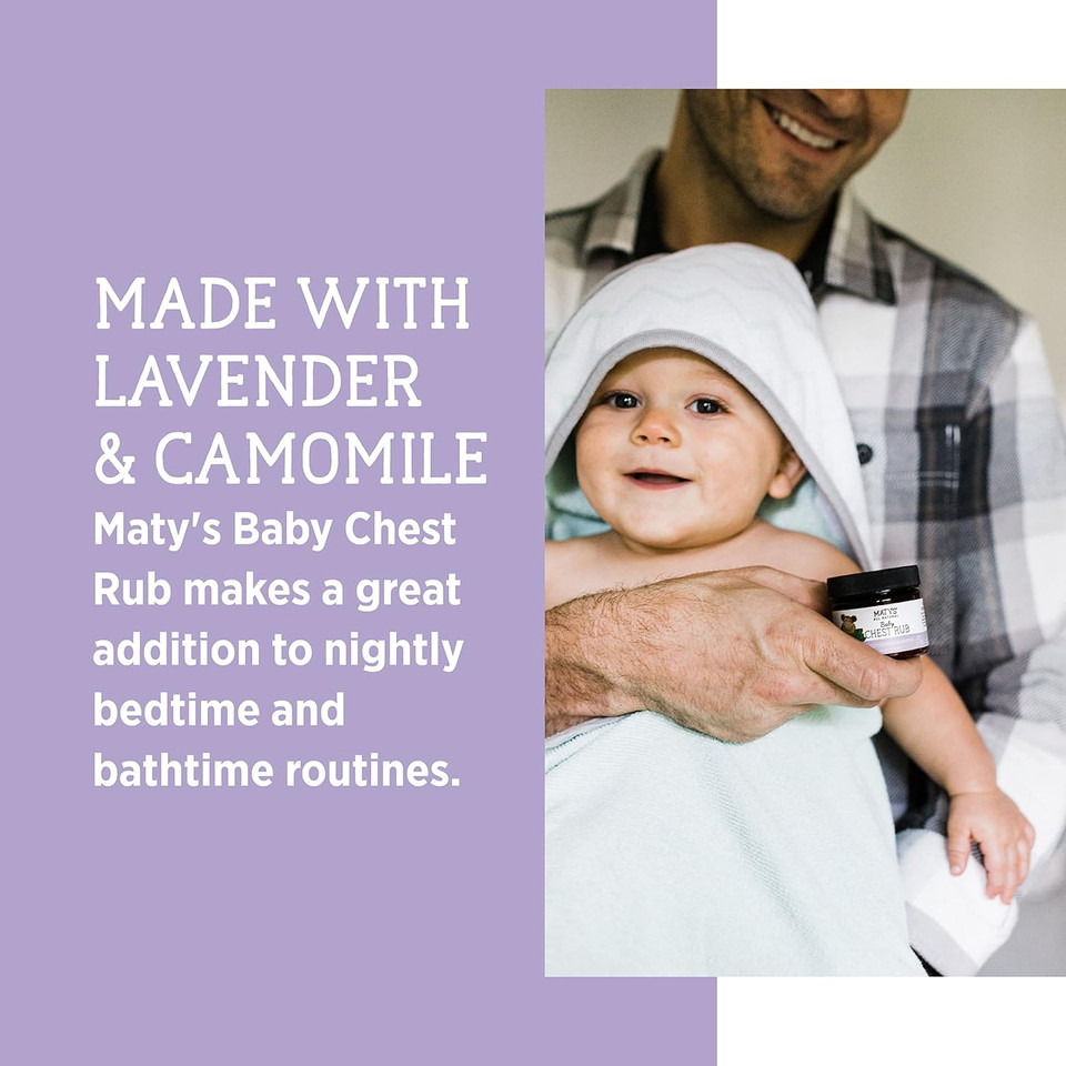 Maty'S Baby Chest Rub - Naturally Comfort, Soothe And Help Relieve Congestion In Babies 3 Months+, Petroleum Free - Made With Soothing Lavender And Chamomile - 1.5 Oz Maty'S Baby Chest Rub - Naturally Comfort, Soothe And Help Relieve Congestion In Babies 3 Months+, Petroleum Free - Made With Soothing Lavender And Chamomile - 1.5 Oz
