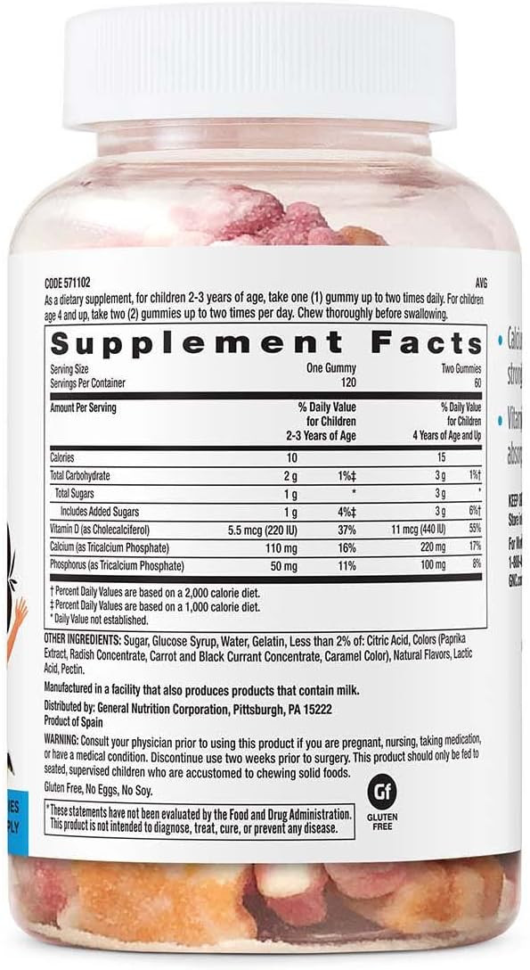 Gnc Milestones Kids Gummy Calcium | Includes Calcium And Phosphorus To Help Build Strong Bones And Teeth - 120 Gummies