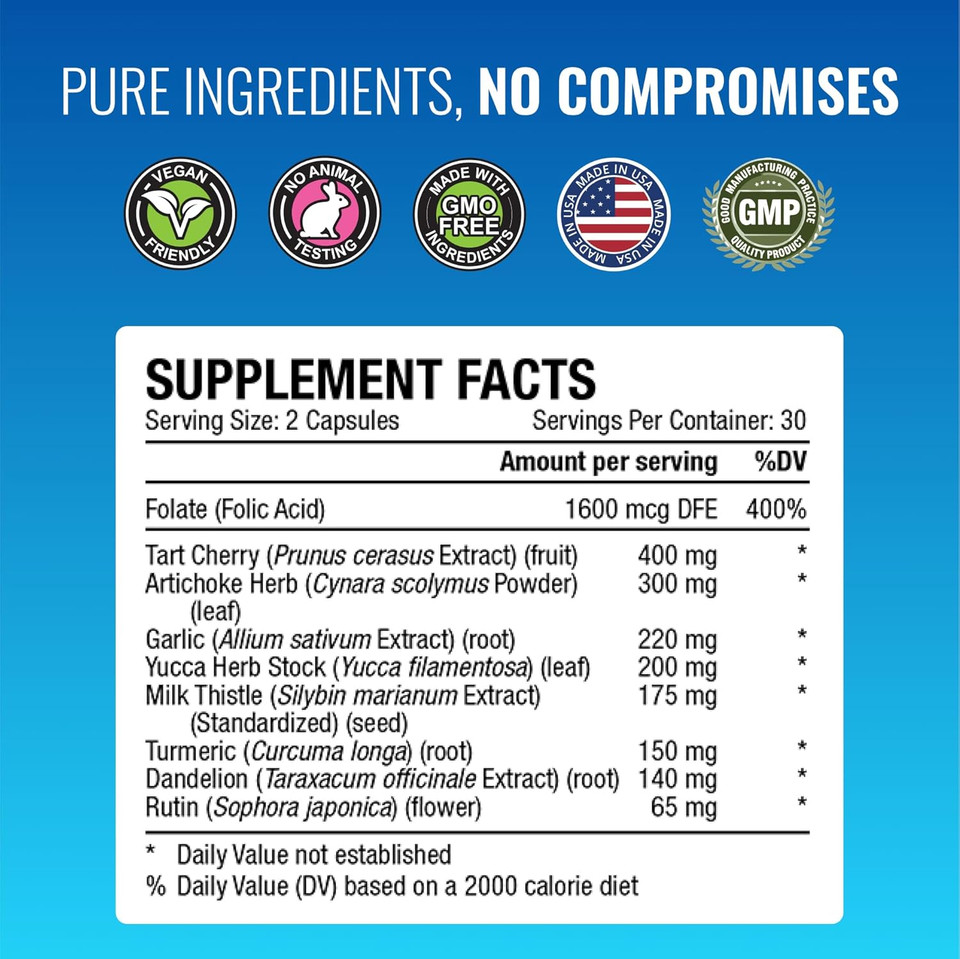 Approved Science® Uric Acid Flush With Folic Acid And Tart Cherry - 120 Capsules - 2 Month Supply