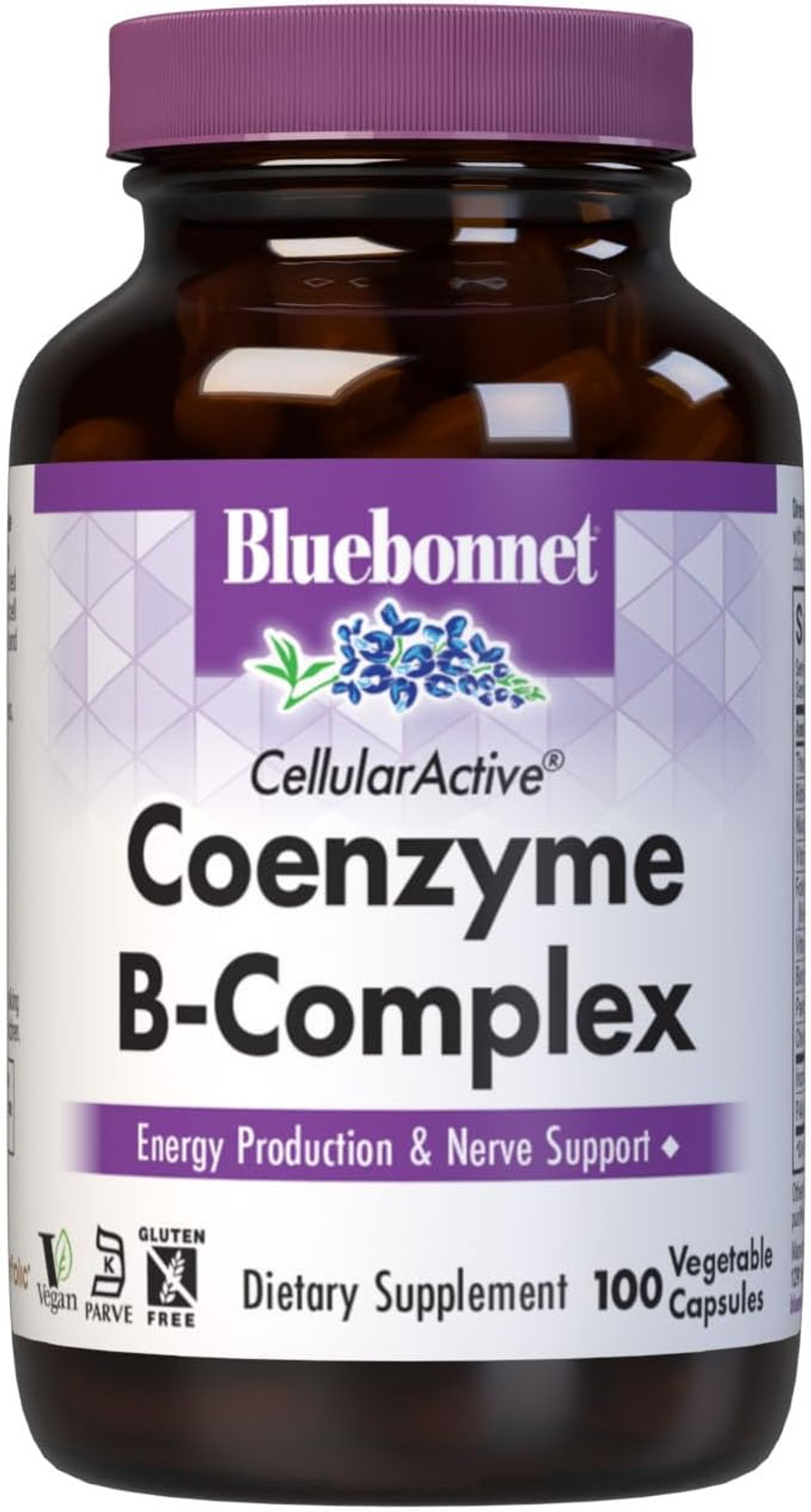 Bluebonnet Nutrition Cellular Active Coenzyme B-Complex, Energy Production & Nerve Support*, Vegan, Kosher Certified, Gluten-Free, Soy-Free, Dairy-Free, 100 Vegetable Capsules, 100 Servings