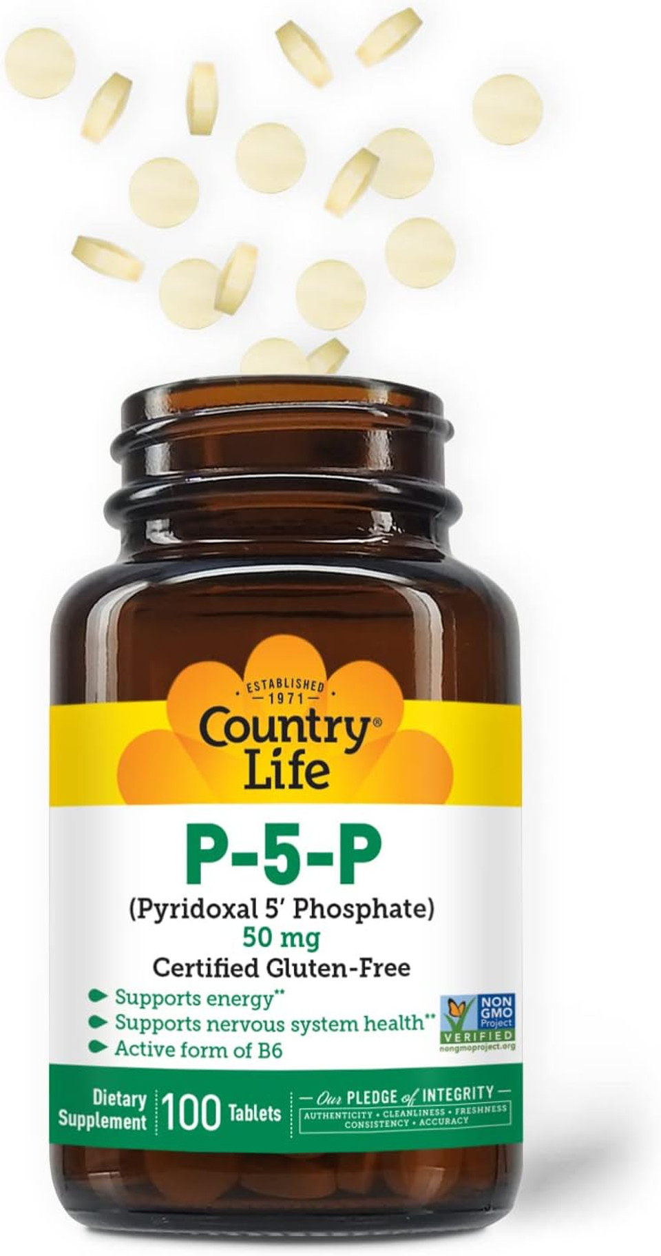 Country Life P-5-P Vitamin B6  Bioavailable Pyridoxal-5-Phosphate Supplement For Energy, Nervous System Support, And Red Blood Cell Growth  Certified Gluten Free, Vegan, Non-Gmo  100 Capsules Country Life P-5-P Vitamin B6  Bioavailable Pyridoxal-5-Phosphate Supplement For Energy, Nervous System Support, And Red Blood Cell Growth  Certified Gluten Free, Vegan, Non-Gmo  100 Capsules
