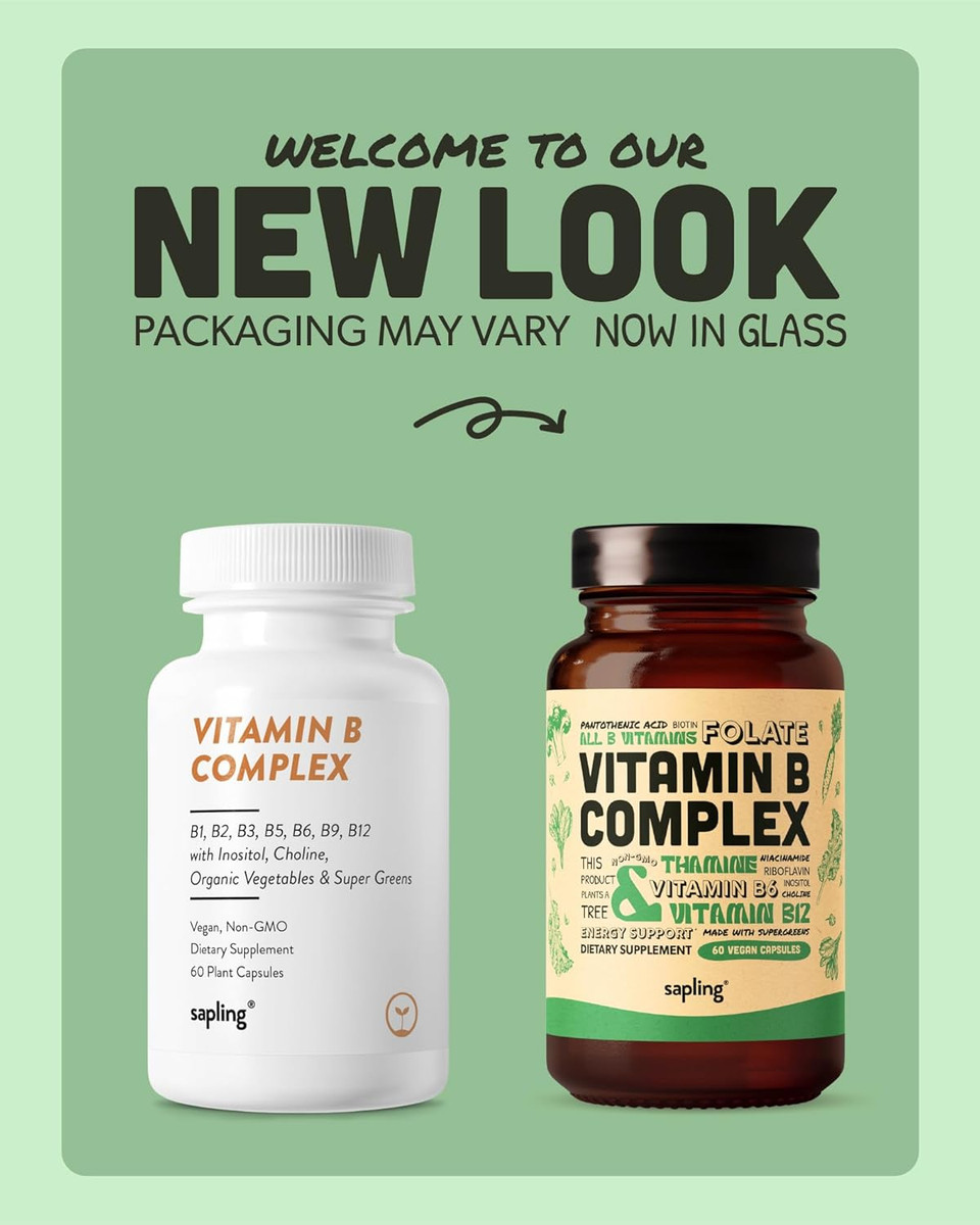 Vegan Vitamin B Complex - Whole Food Blend With Essential B Vitamins B1, B2, B3, B5, B6, B7, Folate, B12-60 Caps