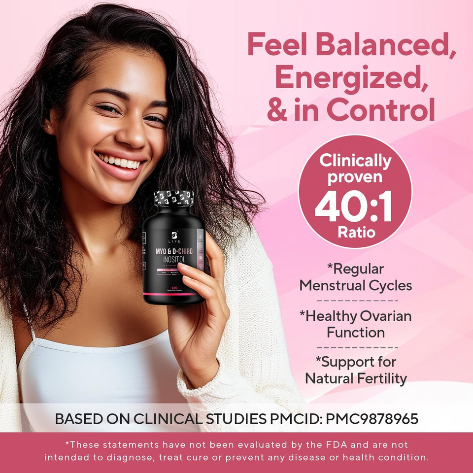 Inositol Supplement For Women  Myo-Inositol & D-Chiro Inositol  Pcos Supplements For Ovarian Support  Myo Inositol Supplement  Myoinositol And D Chiro Inositol  Vitamin B8 40:1 Ratio - 120 Caps