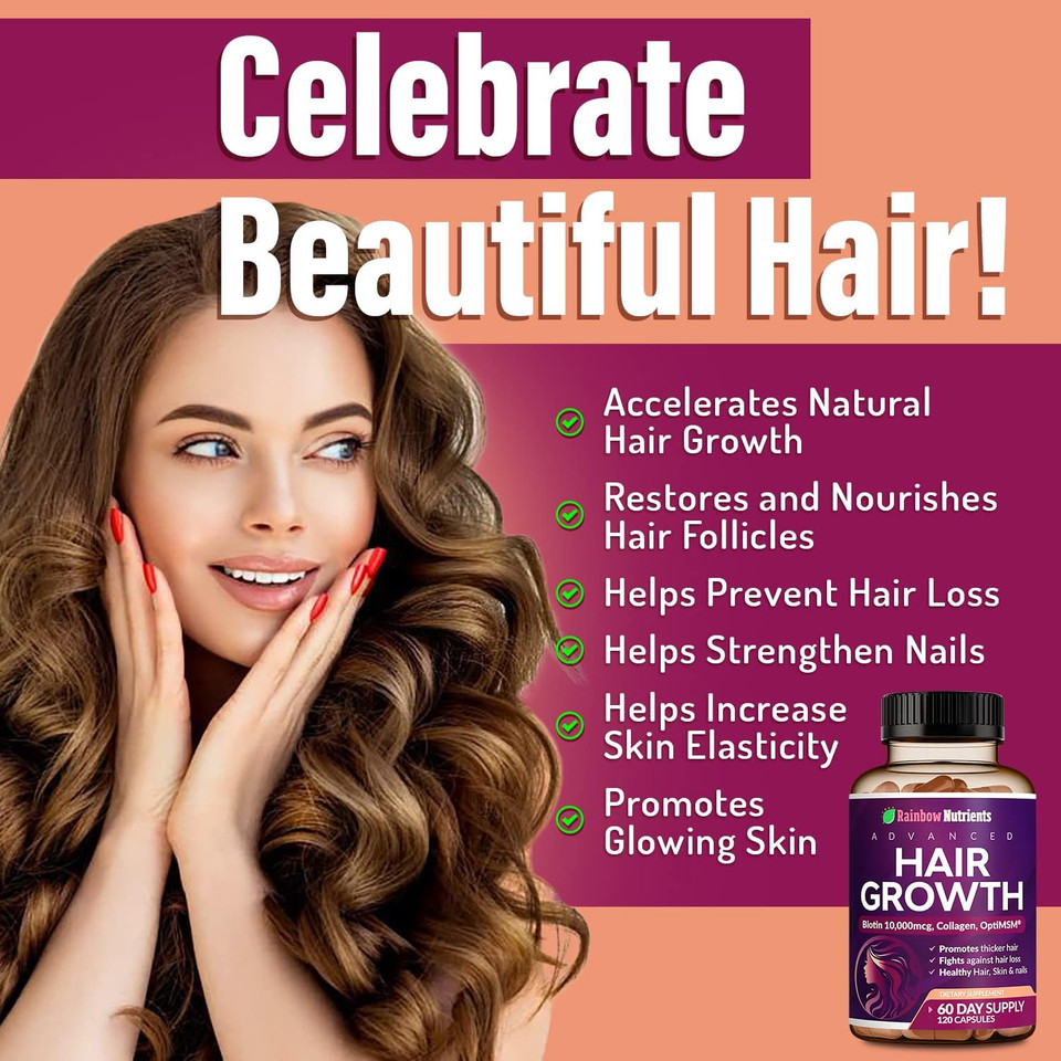 Hair Growth Vitamins For Women | Biotin 10,000Mcg, Collagen, Patented Optimsm®, Gomct®, Saw Palmetto | Naturally Regrow Stronger & Healthier Hair, Skin And Nails | Stops Hair Loss | 60 Day Supply