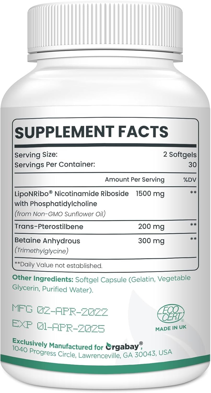 Liposomal Nicotinamide Riboside 2000 Mg With Tmg And Pterostilbene, Boosting Nad+, Support Healthy Aging, 180 Count