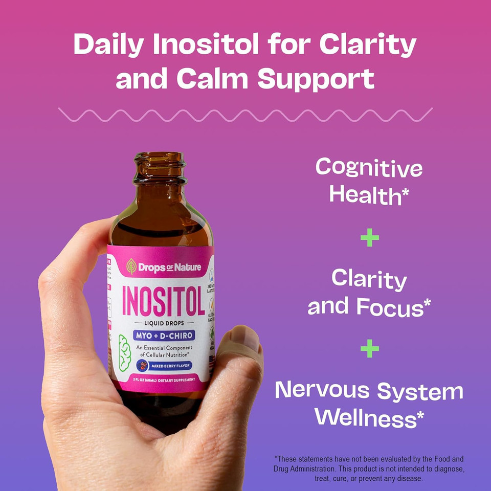 Inositol Liquid Drops Supplement  D Chiro And Myo Inositol Supplement For Women  Vegan, Gmo-Free, Easy Liquid Dose  Supports Balance, Clarity, Cellular Health & General Wellness (Mixed Berry, 60Ml)