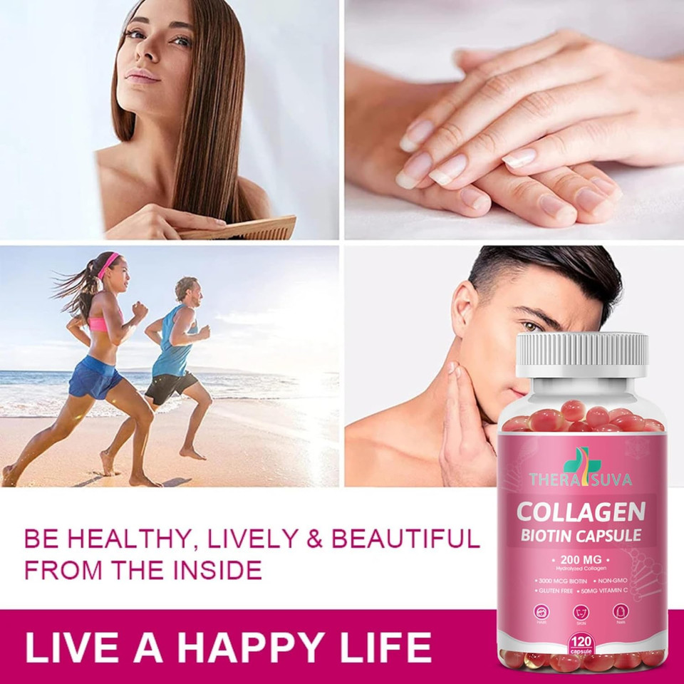 Multi Collagen Complex 200Mg + Biotin 3000Mcg + Vitamin C 50Mg Per Serving! Promotes Healthy Hair, Beautiful Skin, And Nail Support! 120 Capsules, 60 Day Supply