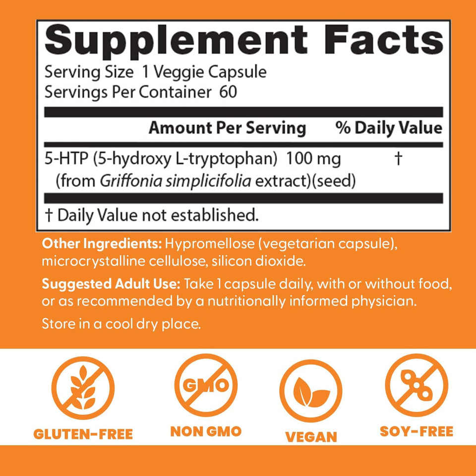 Doctors Best 5-Htp, Supports Mental & Emotional Well-Being, Non-Gmo, Gluten Free, Soy Free, Vegan 60 Veggie Caps