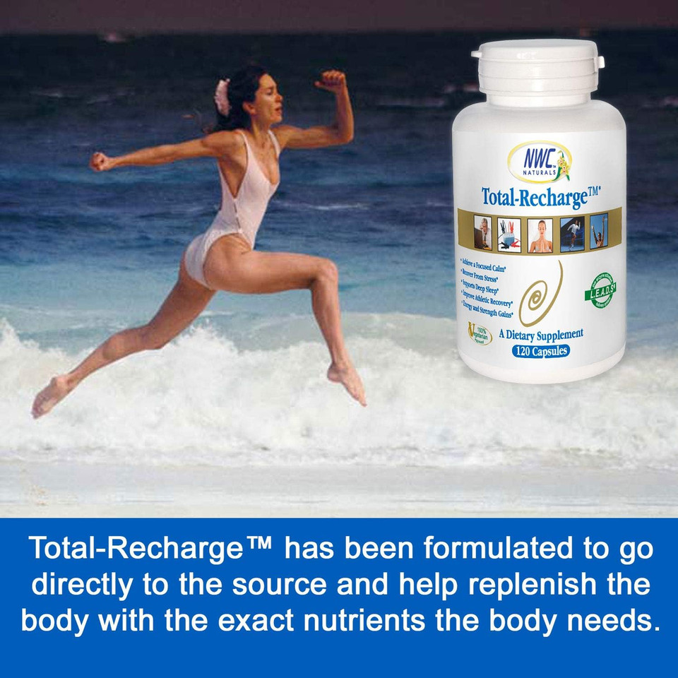 Nwc Naturals Total-Recharge Stress Relief, Energy Increase, Supports Mental Clarity, Workout Recovery And Natural Calming Effect, Vegetarian Formula - 120 Count Capsules