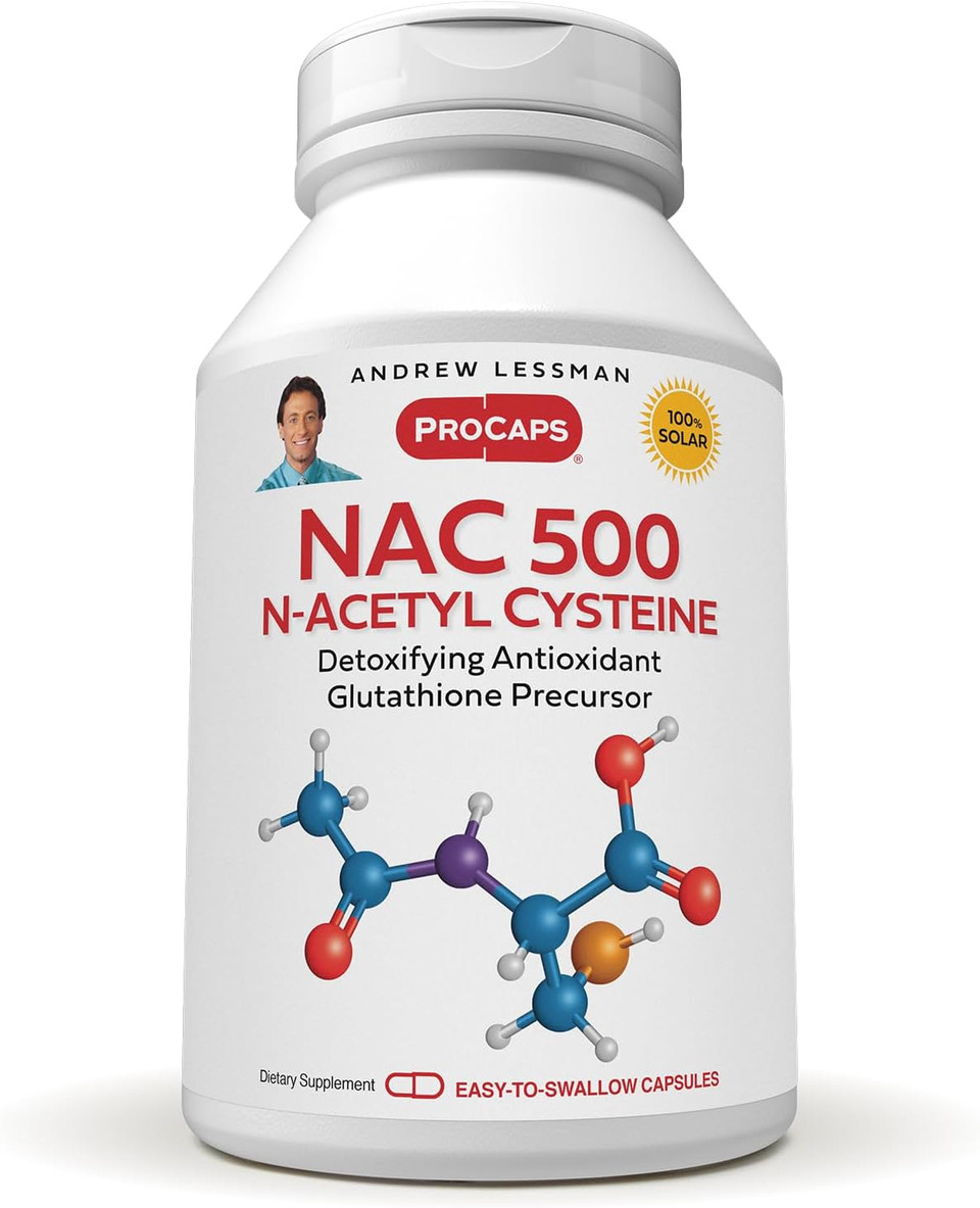 Andrew Lessman Nac-500 N-Acetyl Cysteine 60 Capsules - Helps Combat Daily Onslaught Of Damaging Free Radicals, Protects Brain, Heart, Lungs, Liver, Kidneys. Detoxifying Anti-Oxidant. No Additives