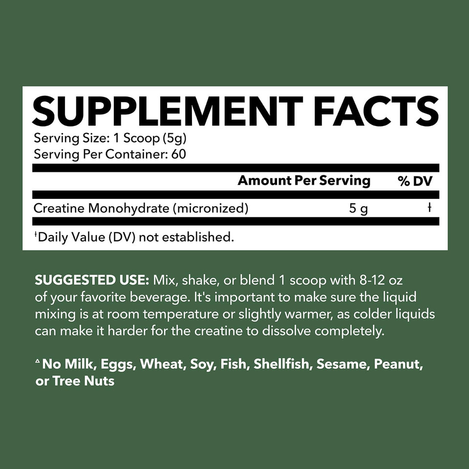 Micronized Creatine Monohydrate Powder - 5G Unflavored Post-Workout Recovery For Lean Muscle Mass, Endurance, And Energy Production - Easy-To-Mix - Vegan, Non-Gmo, Gluten-Free - 60 Servings