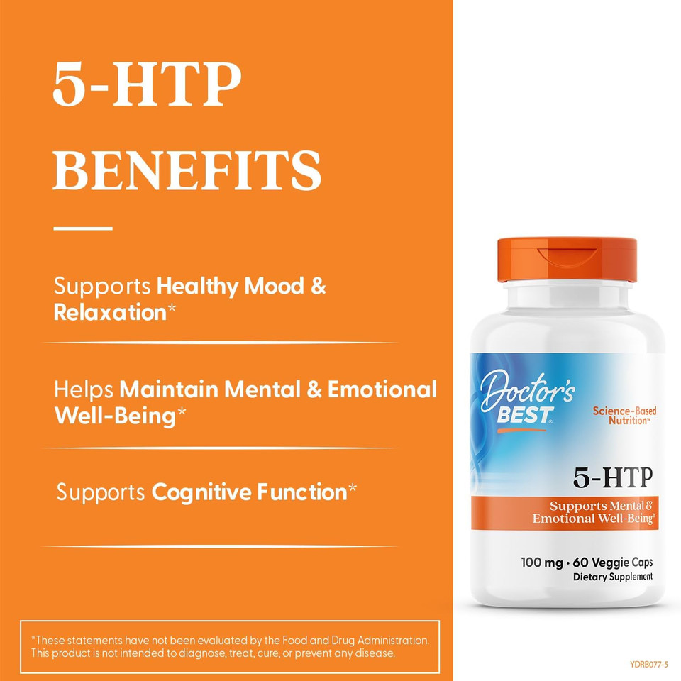 Doctors Best 5-Htp, Supports Mental & Emotional Well-Being, Non-Gmo, Gluten Free, Soy Free, Vegan 180 Veggie Caps