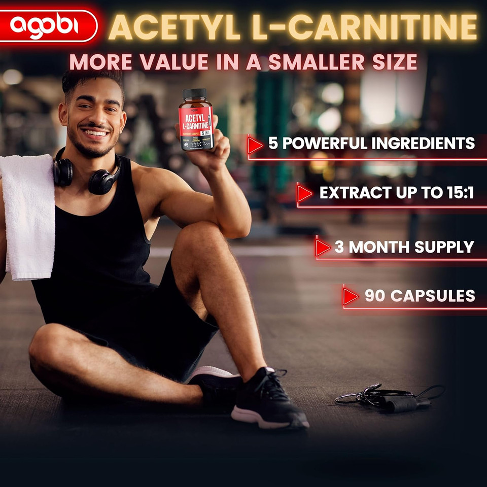 Acetyl L-Carnitine Supplement - 2600Mg 3 Months - Blended With Alpha Lipoic Acid, Green Tea, Green Coffee Bean & Raspberry Ketones - Memory & Brain Health Support, Non-Gmo - 90 Vegan Capsules