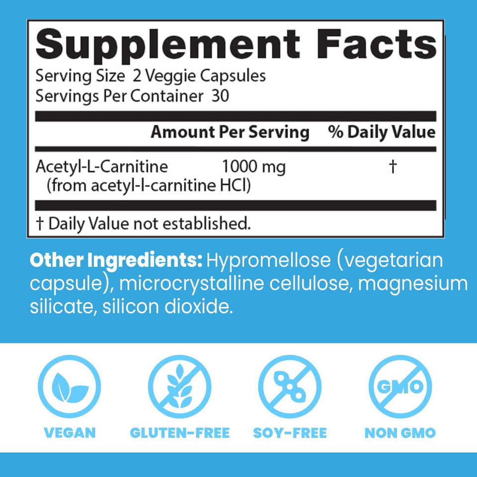 Doctors Best Acetyl-L-Carnitine, Supports Mental Focus & Alertness, Non-Gmo, Gluten Free, Soy Free, Vegan 120 Veggie Caps
