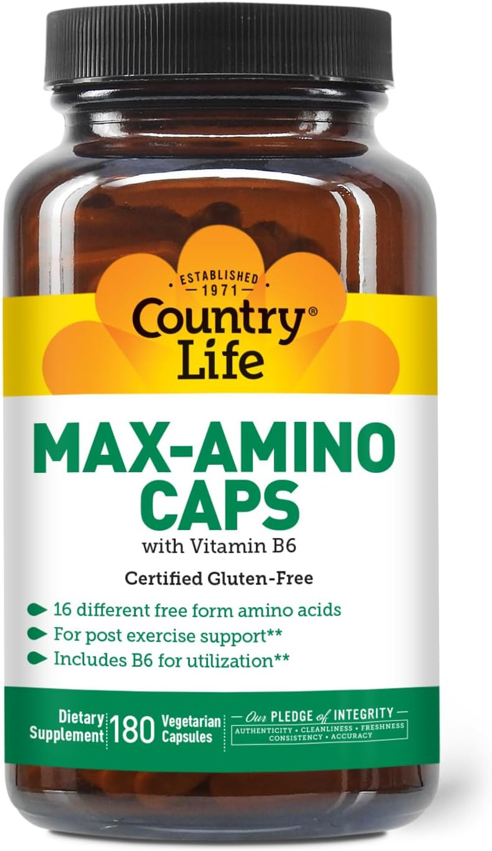 Country Life Maxi-Amino With 16 Free Form Amino Acids, 90 Vegetarian Capsules, Certified Gluten Free, Certified Vegetarian
