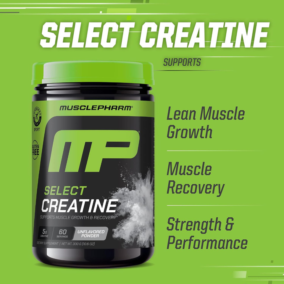 Musclepharm Creatine Monohydrate Powder, Pre Workout Muscle Builder & Post Workout Muscle Recovery Supplement, Ultra-Pure 100% Monohydrate Creatine Powder, 60 Servings, Unflavored