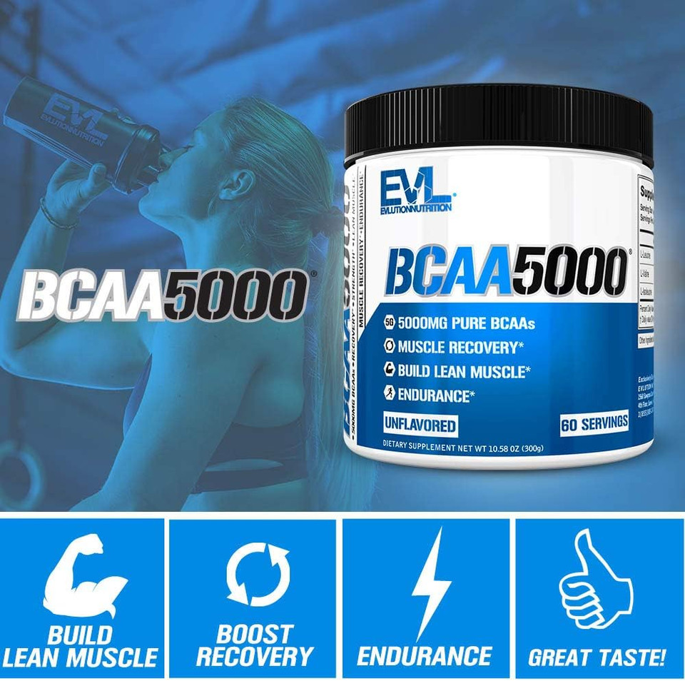 Evlution Evl Bcaas Amino Acids Powder - Bcaa Powder Post Workout Recovery Drink And Stim Free Pre Workout Energy - 5G Branched Chain Amino Acids Supplement For Men - Unflavored
