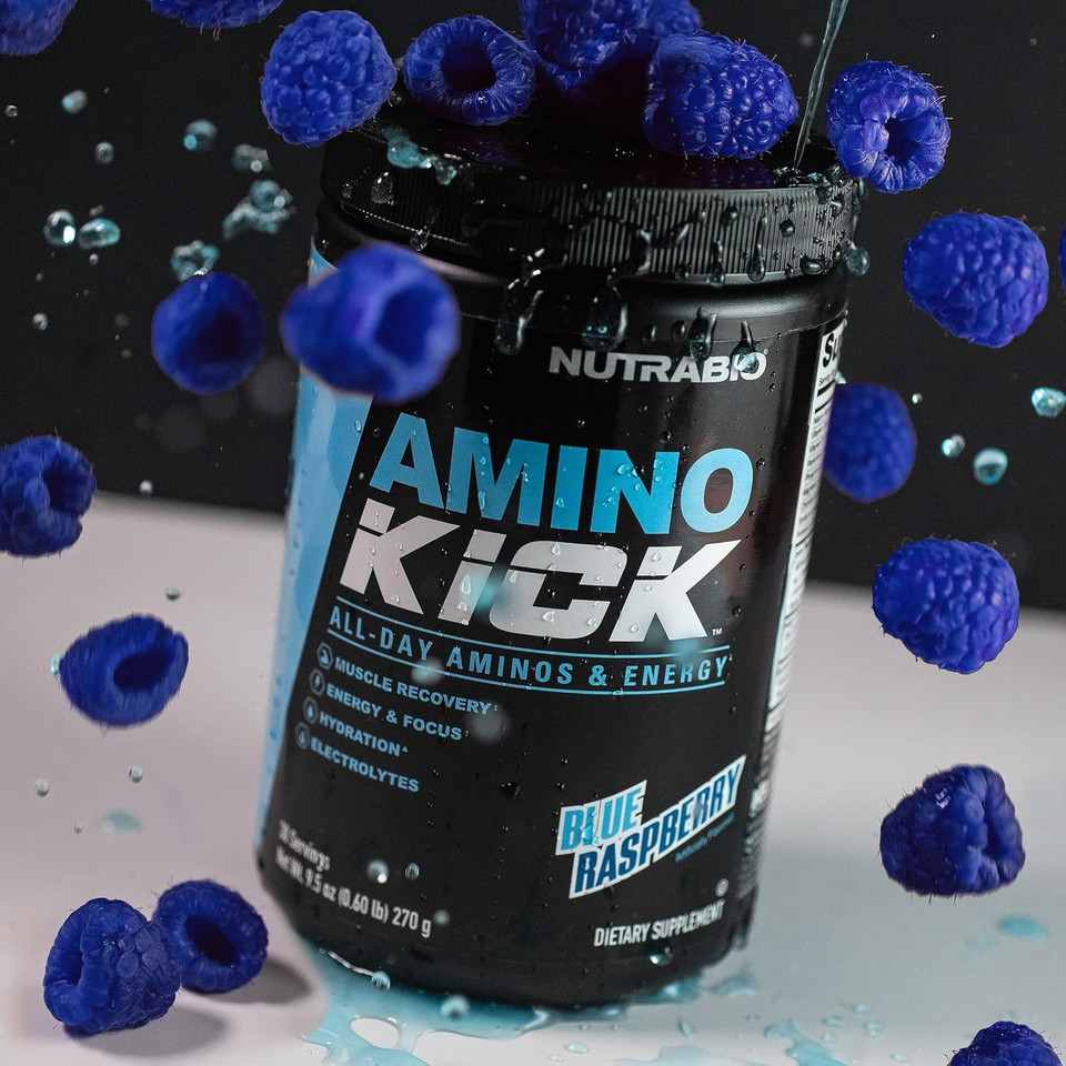 Nutrabio Amino Kick  Bcaa Powder With Natural Caffeine  Amino Acids Supplement For Energy, Hydration & Recovery  Bcaas, Electrolytes & Amino Acids  Baja Burst, 30 Servings