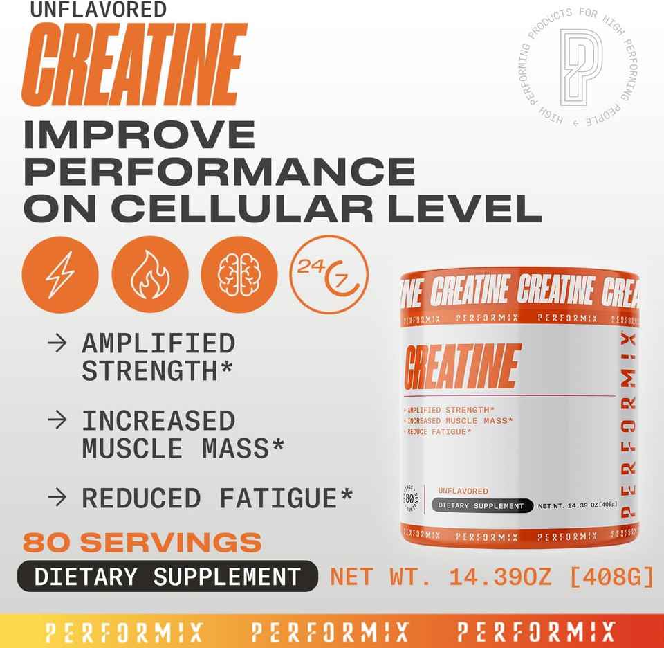 Performix - Creatine Monohydrate - 5000 Mg Per Serving (5G) - Pre Workout - Increase Muscle Mass, Improve Strength & Reduce Fatigue - Creatine Monohydrate Powder - Unflavored - 80 Servings - 400G