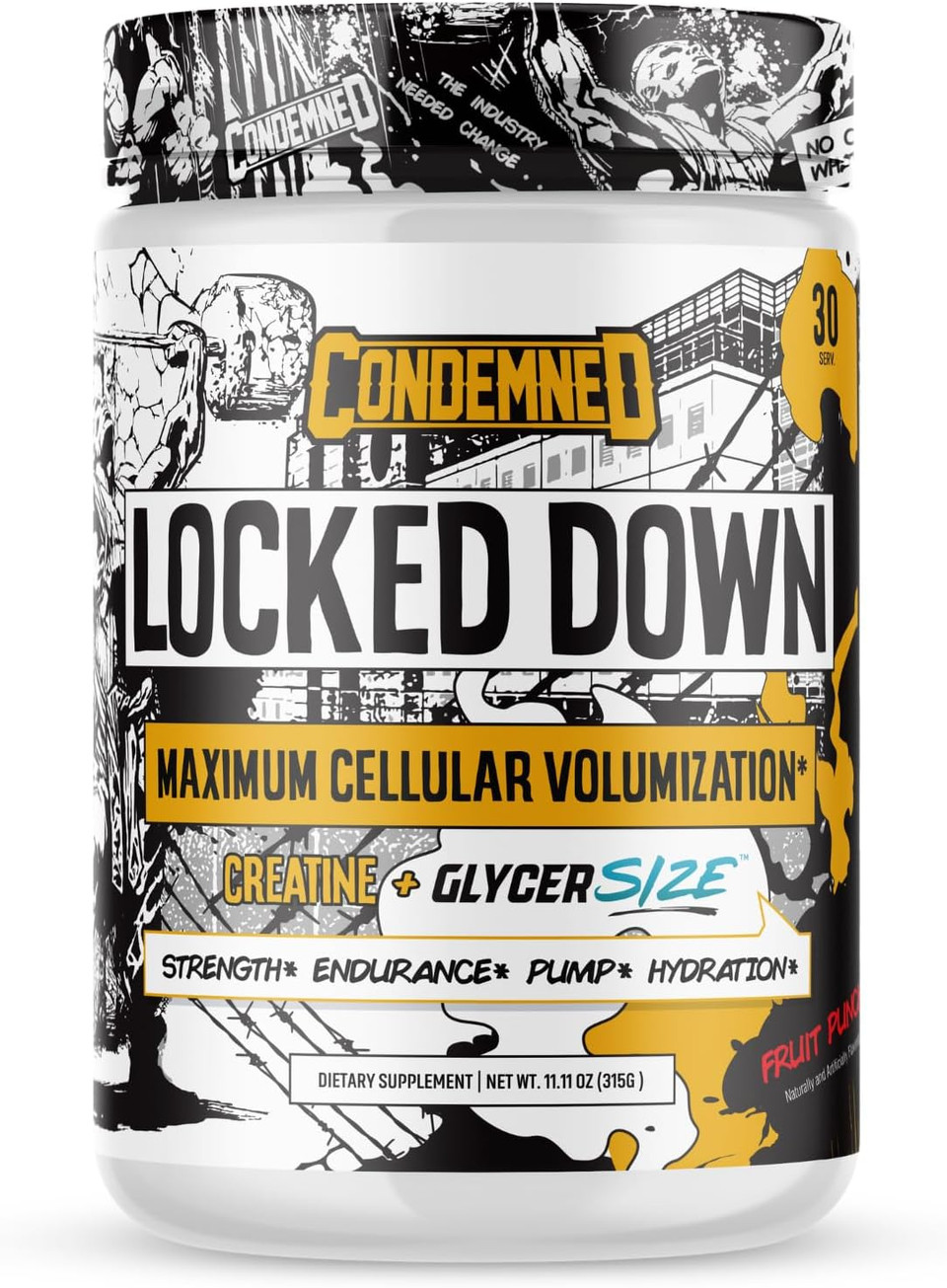 Condemned Labz Locked Down | Creatine Performance Complex | Creatine Monohydrate, Glycerol, Taurine | Enhanced Hydration, Energy & Stamina | 30 Servings (Fruit Punch)
