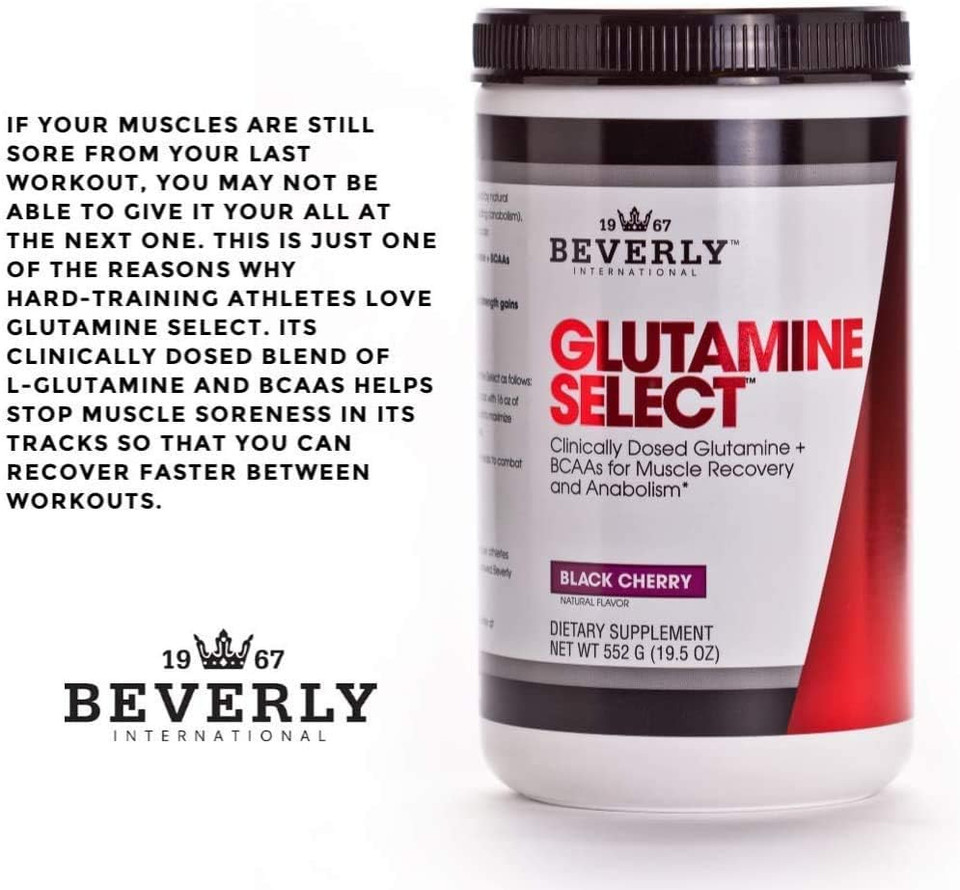 Beverly International Glutamine Select, 60 Servings. Clinically Dosed L-Glutamine And Amino Acid Formula For Lean Muscle And Recovery. Sugar-Free Powder. BcaaS
