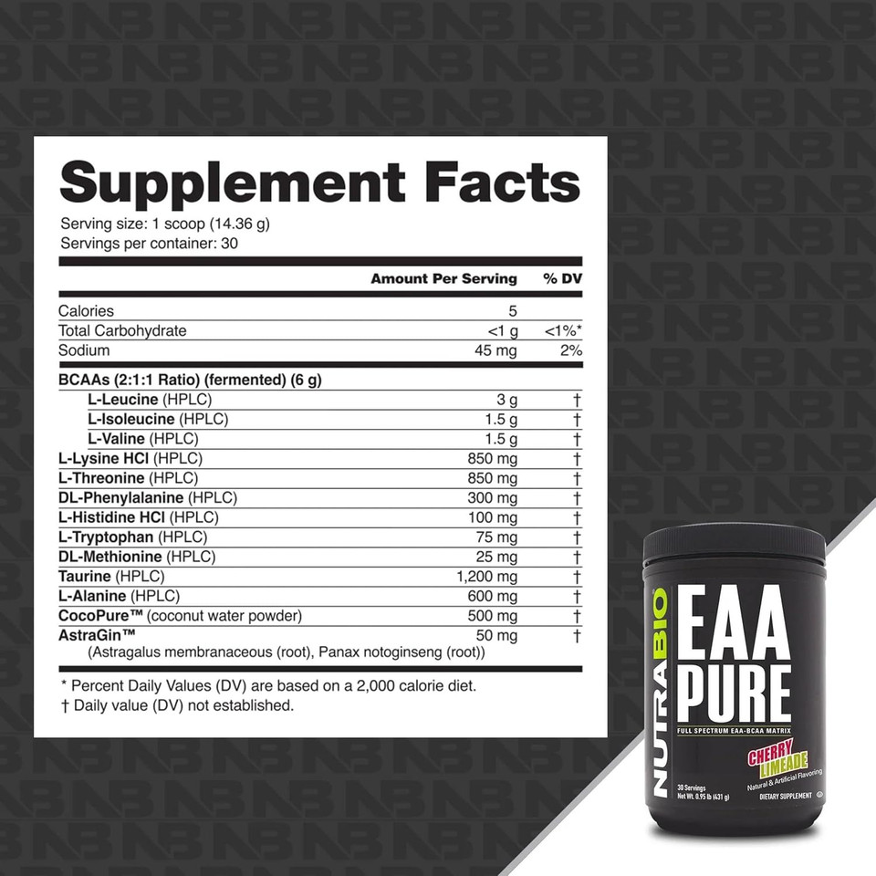 Nutrabio  Eaa Pure  9 Amino Acids  Muscle Repair And Recovery, 30 Servings, Strawberry Lemon Bomb  Pre Or Post Workout  All Day Recovery