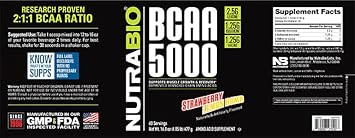 Nutrabio Bcaa 5000 Powder - Vegan Fermented Bcaas - Supports Lean Muscle Growth, Recovery, Endurance - 60 Servings - Kiwi Strawberry