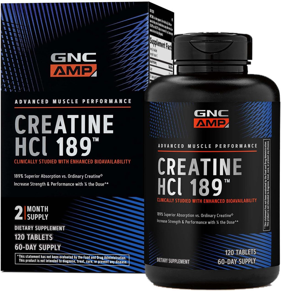 Gnc Amp Creatine Hcl 189 Pills, Clinically Proven Strength & Muscle Builder, Athletic Performance, Energy Production, Recovery Supplement, Fast Absorbing, Gluten Free Formula, 120 Servings