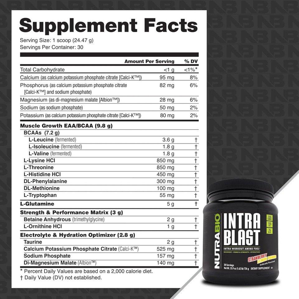 Nutrabio Intra Blast Bcaa Powder Amino Acid Supplement, Electrolyte & Hydration Blend, Intra, Pre Workout & Muscle Recovery, 20G Eaa Amino Acids Powder, 5G Glutamine- Tropical Fruit Punch, 30 Serving