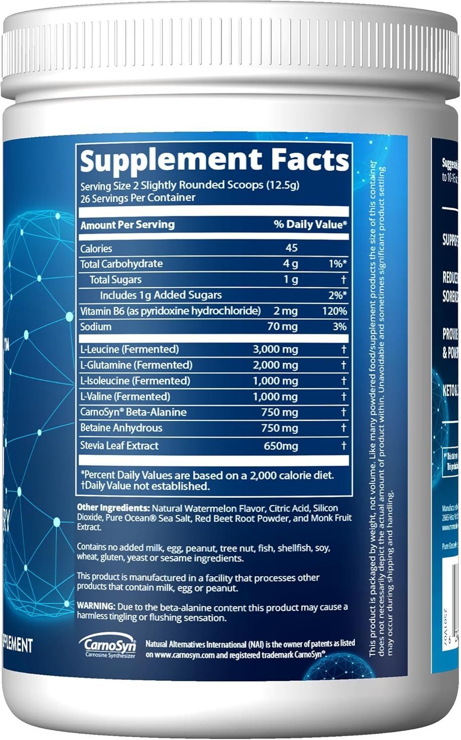 Mrm Nutrition Reload Bcaa+G Post-Workout Recovery | Watermelon Flavored | 9.6G Amino Acids | With Carnosyn® | Muscle Recovery | Keto Friendly | 26 Servings