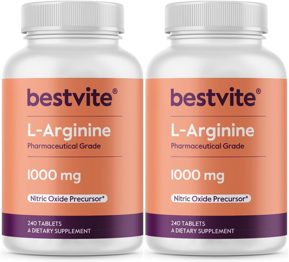 Bestvite L-Arginine 1000Mg Per Tablet (480 Tablets) (240 X 2)  Pharmaceutical Grade  Contains 20% More Pure Arginine Compared To Arginine Hcl  Nitric Oxide Precursor