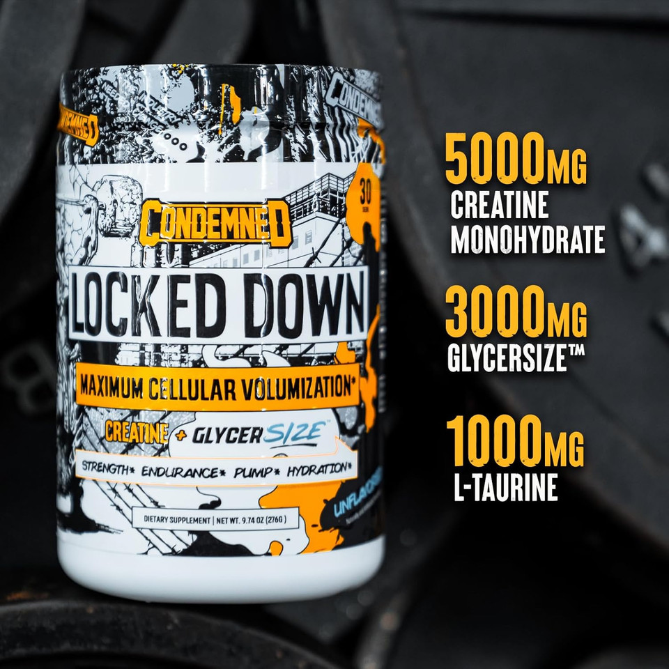 Condemned Labz Locked Down | Creatine Performance Complex | Creatine Monohydrate, Glycerol, Taurine | Enhanced Hydration, Energy & Stamina | 30 Servings (Lemon Lime)