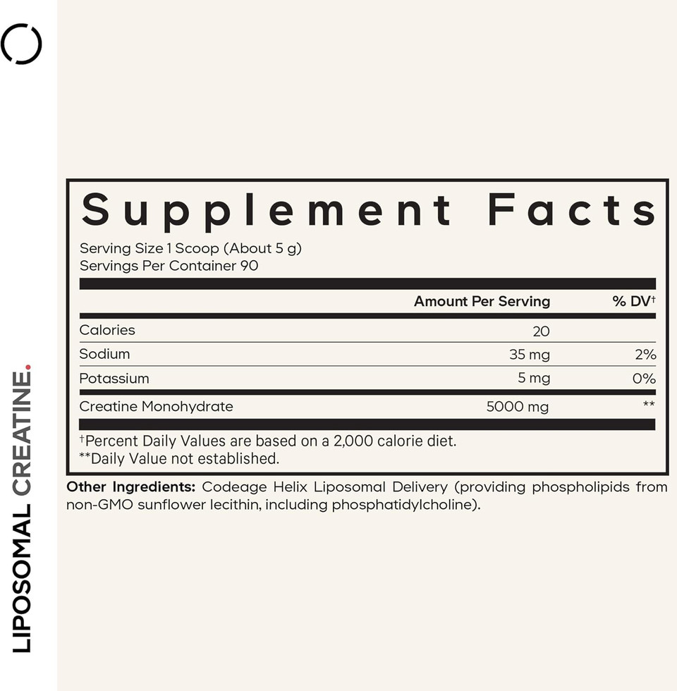 Codeage Liposomal Creatine Powder Supplement - 3-Month Supply - 5000Mg Creatine Monohydrate Pre Workout & Post Workouts - Unflavored Creatine, Pure Creatine Powder, Creatinine For Sports - 90 Servings