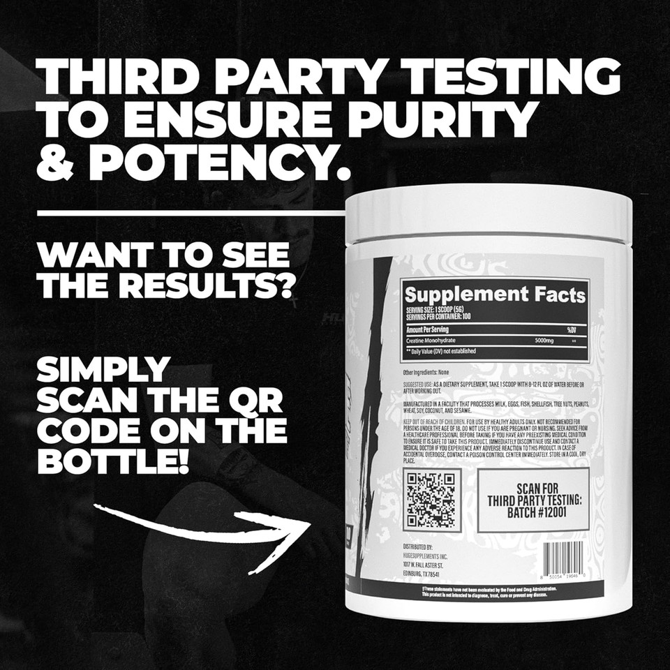 Huge Supplements Flavored Creatine Monohydrate Powder - Mango Flavor, 500 Grams, Third Party Tested, Micronized For Optimal Absorption, 5 Grams Per Scoop, Delicious & Easy Mixability (100 Servings)