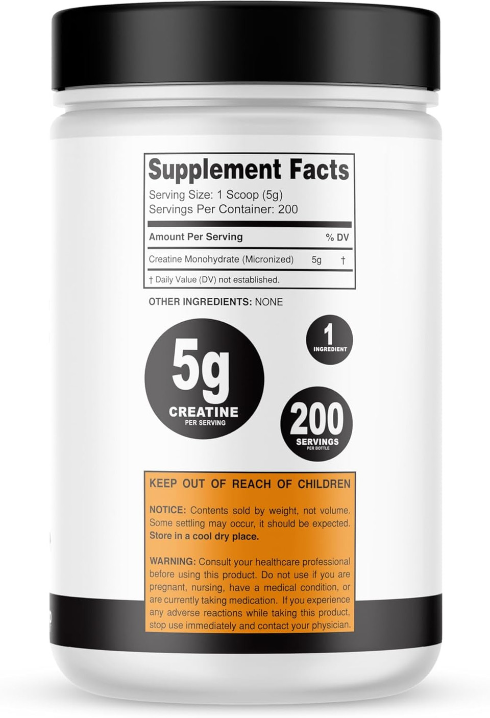 It'S Just! - Creatine Monohydrate Powder, Pure Creatine Powder, Made In Usa, 3Rd Party Lab Tested, 5G Per Serving, Scoop Included, No Fillers, No Added Flavor (Unflavored, 500G / 100 Servings)