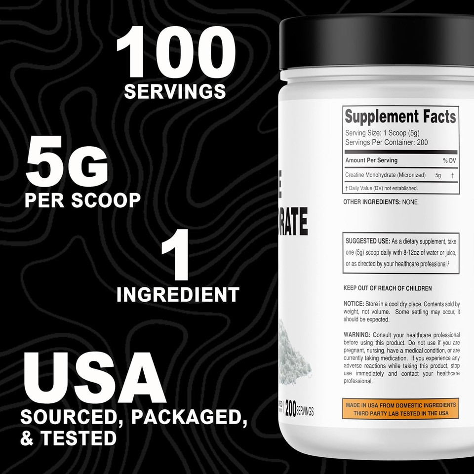 It'S Just! - Creatine Monohydrate Powder, Pure Creatine Powder, Made In Usa, 3Rd Party Lab Tested, 5G Per Serving, Scoop Included, No Fillers, No Added Flavor (Unflavored, 500G / 100 Servings)