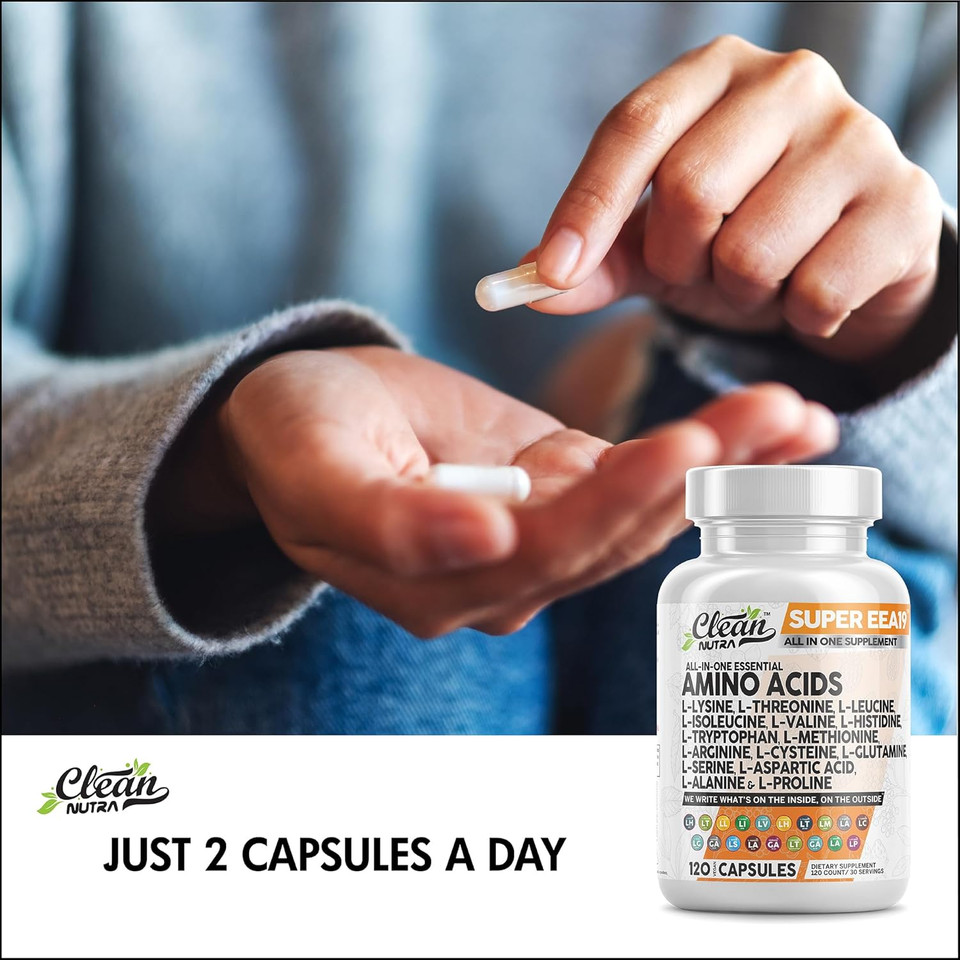 Clean Nutraceuticals Amino Acids Supplement L-Lysine, L-Threonine, L-Leucine, Isoleucine, Valine, L-Histidine, L-Tryptophan, L-Methionine, L-Arginine, L-Cysteine, L-Glutamine, L-Serine, Aspartic Acid