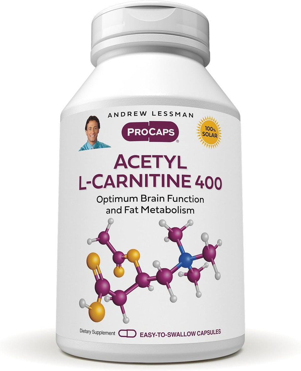 Andrew Lessman Acetyl L-Carnitine 400 Mg - 360 Capsules - Support For Nervous System, Fat And Energy Metabolism, Healthy Brain Function, Healthy Blood Flow To The Brain. Easy-To-Swallow Capsules