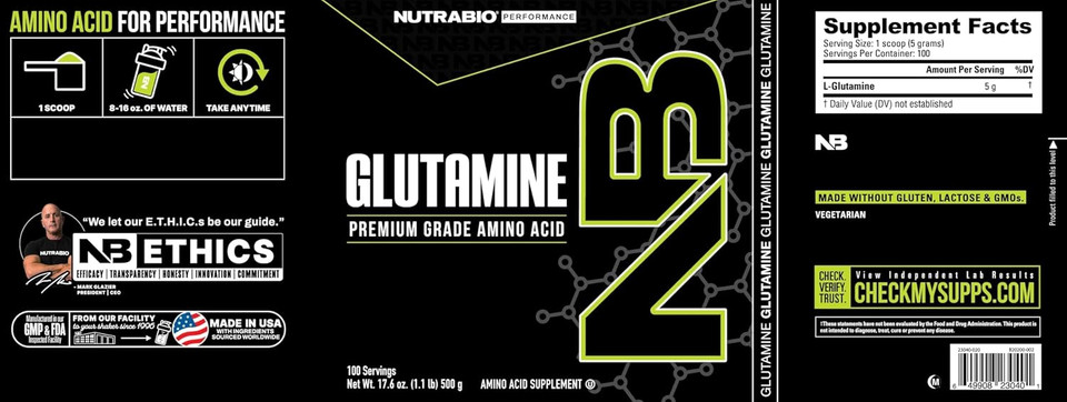 Nutrabio Pure L-Glutamine Powder - L-Glutamine Supplement- Amino Acid - Pure Grade: Absolutely No Additives, Fillers Or Excipients! - Muscle Recovery Supplement - (1000 Grams)